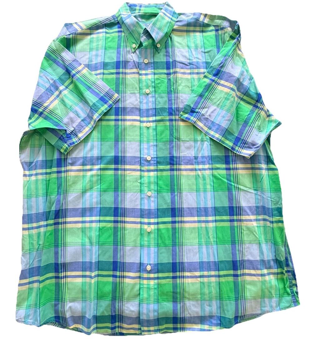Jos A. Bank Stays Cool Plaid Buttondown Shirt XL 100% Cotton Coastal Preppy EUC